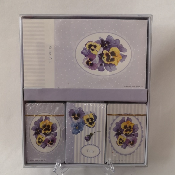 Hallmark New in Box Bridge Playing Card Set Purple with Pansies Design - Picture 1 of 5